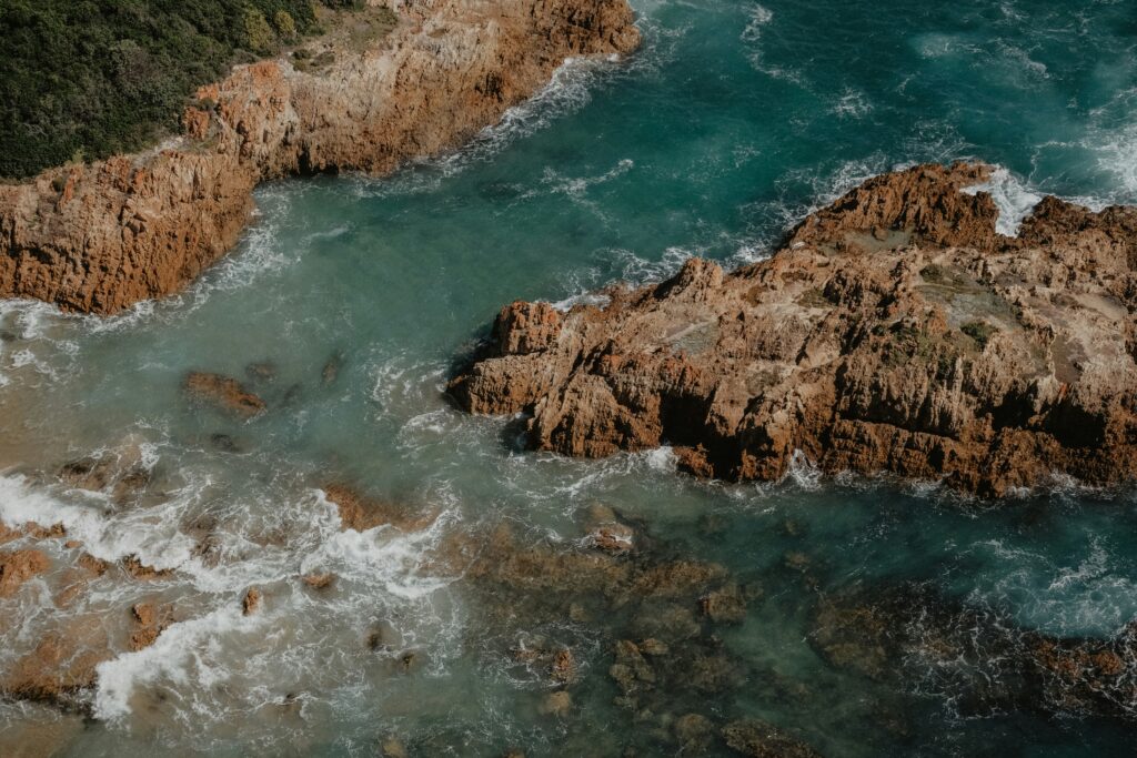 The Heads in Knysna, Zuid-Afrika, van bovenaf